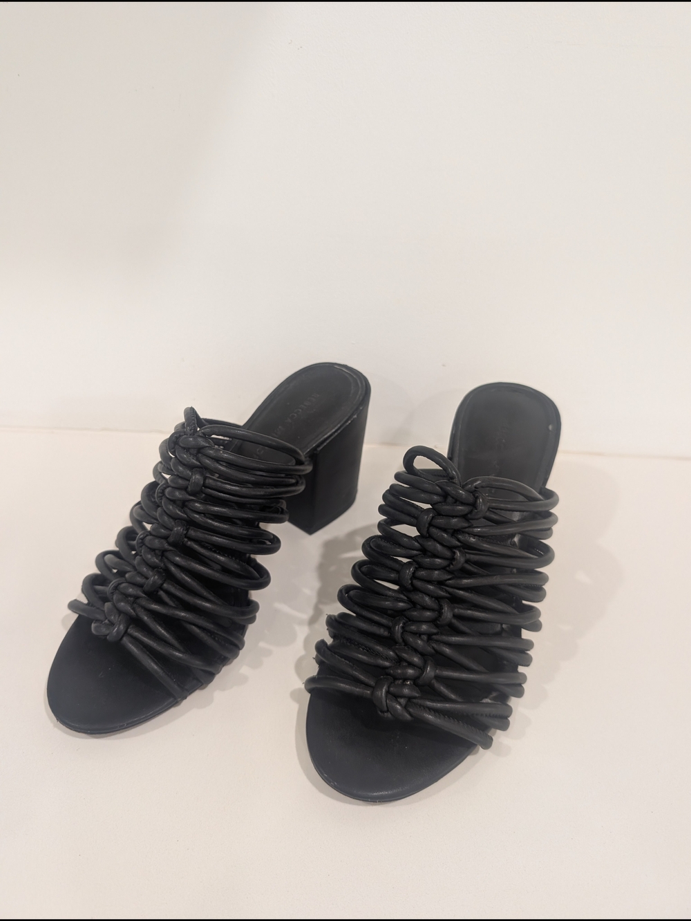 Rebecca Minkoff Black Knotted Strap Block Heel Mule